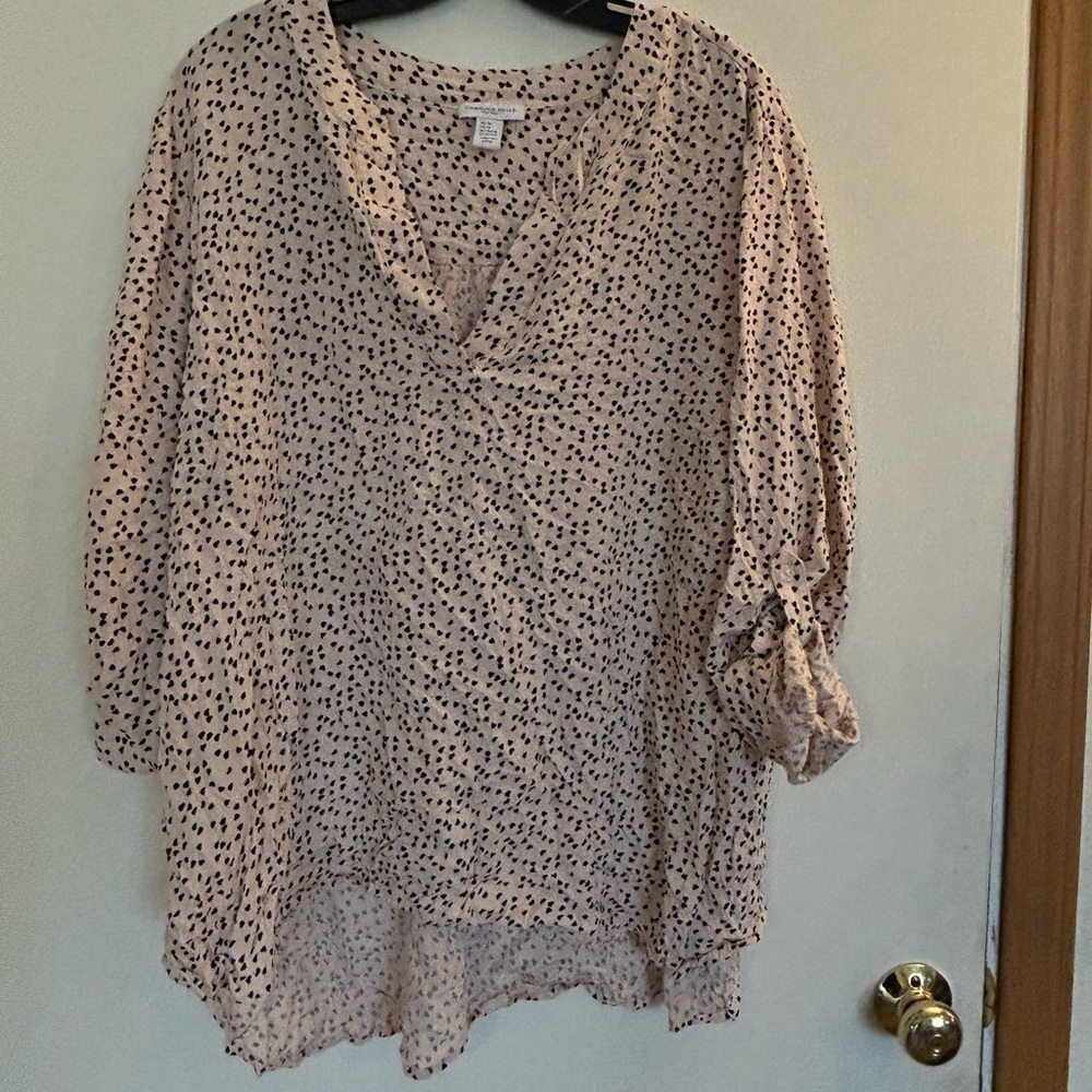 Carolina Belle Montreal Roll Tab Sleeve V-Neck Heart Print Tunic Women's Plus 3X